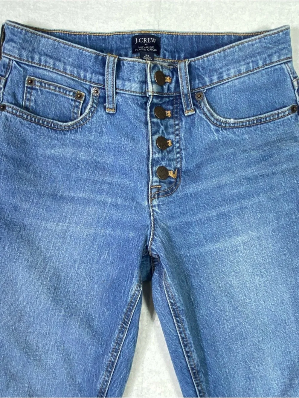 J.Crew Flare Cropped Jeans Women's Size 25 Blue Button Fly Mid Rise Casual Denim